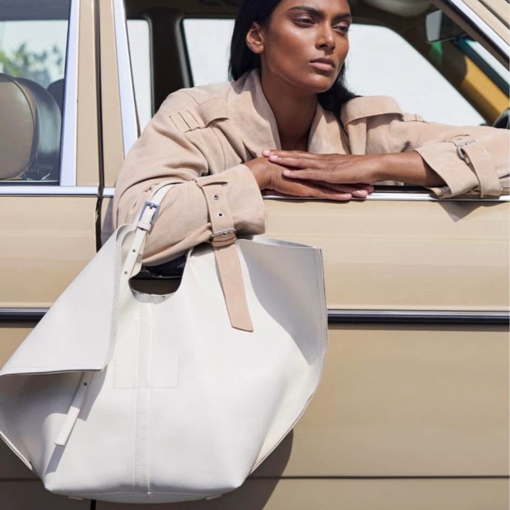 All Saints Cream Leather Tote Bag